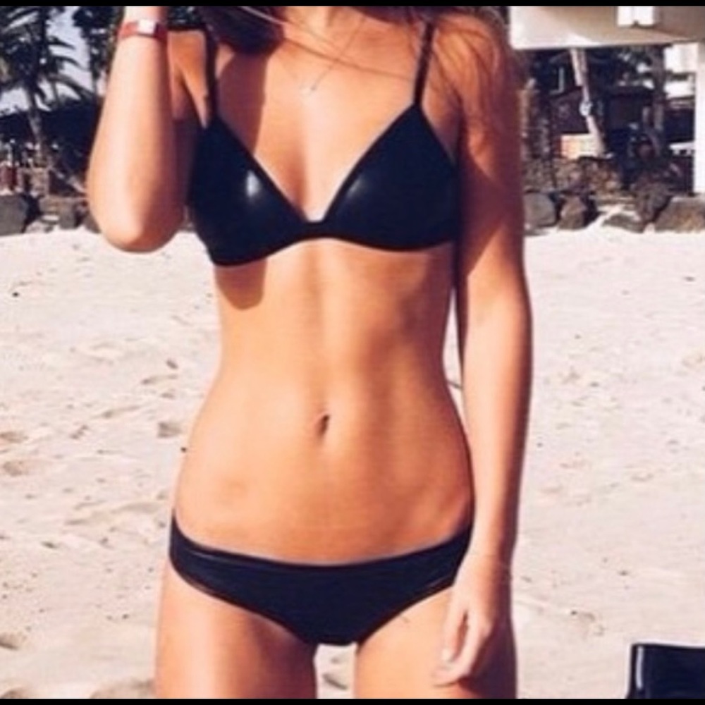 Triangle black leather bikini
